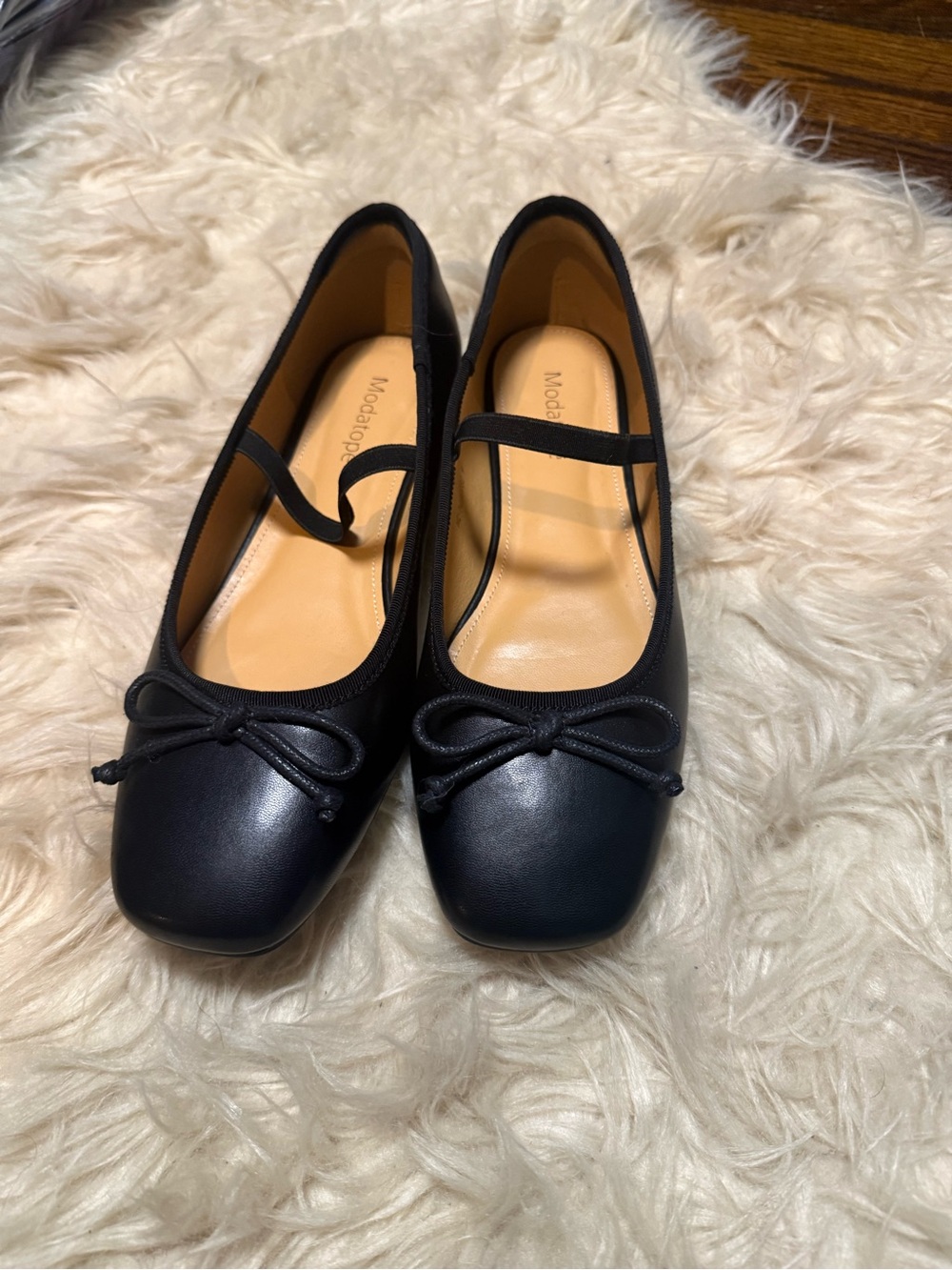 Modatope Black Mary Jane Ballet Flats with Bow Accent